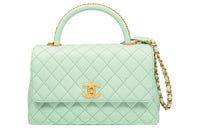 CHANEL COCO Handle Litchi Grain Cow Leather Handbag Shoulder Bag Crossbody Bag Medium Size Women's Green