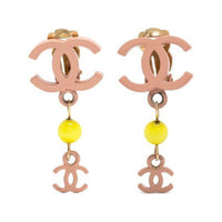 CHANEL 2003 Resin Cc Dangle Clip On Earrings Costume Earrings