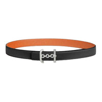 HERMES Calfskin Leather Belts Women's Black/Orange Width 2.4cm