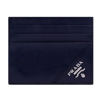 PRADA Card Holder Cow Leather Men's Navy Blue