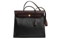 HERMES Herbag Zip Canvas With Leather Handbag Shoulder Bag Crossbody Bag Men's Ebony/Black