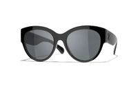 CHANEL Acetate Oval Sunglasses Women's Black