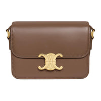 CELINE Triomphe Calfskin Shoulder Bag Crossbody Bag Women's Shiny Brown
