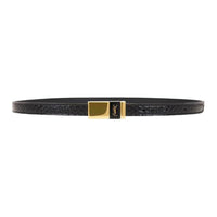 SAINT LAURENT Python Skin Leather Belts Women's Black Width 1CM