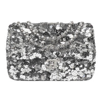CHANEL Sequins Crossbody Bag Shoulder Bag Women's Silver
