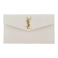 SAINT LAURENT UPTOWN Crocodile Pattern Shinny Leather Envelope Bag, Clutch Small Size Women's White
