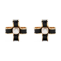 CHANEL Enamel detailed Faux pearl Clip on Earrings