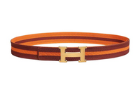 HERMES Multicolor Design Belt Men's Orange Red Width: 3.2CM