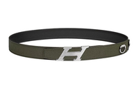 HERMES H-Shaped Decoration Smooth Buckle Leather Belts Men's Dark Green Width: 3.2cm