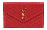 SAINT LAURENT ENVELOPE Cow Leather Envelope Bag Wallets Shoulder Bag Crossbody Bag Regular Women's Goddess Red