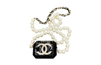 CHANEL Lambskin AirPods Pro Headphone Necklace Earphone Case Women's Black