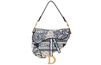 DIOR Saddle Embroidery Saddle Bag Handbag Shoulder Bag Women's Blue