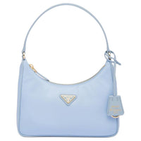 PRADA Re Edition Leather Hobo Bag, One Shoulder Handbag Mini Women's Light Blue