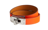 HERMES Calfskin Palladium-Plated Wristbands Women's Orange