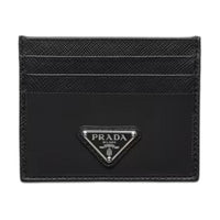 PRADA Recycled Nylon With Saffiano Leather Card Holder Men's Black