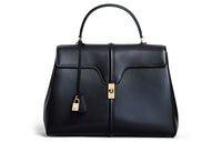 CELINE 16 Cow Leather Handbag Large Size Women's Black