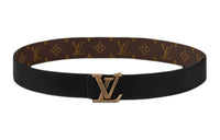 LOUIS VUITTON Metal Parts Leather Canvas Leather Belts Men's Two Tone Width  4cm