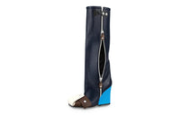 LOUIS VUITTON Patti Knee-high Boots Women's Black Blue