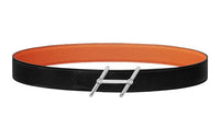 HERMES Elegant Elegance Silver Buckle Togo Calfskin Double-Sided Leather Belt Men's Black Width: 3.2cm