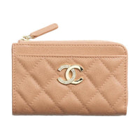 CHANEL Embossed Calfskin Card Holder Women's Dark Beige