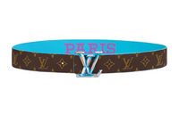 LOUIS VUITTON Cow Leather Leather Belts Men's Width: 4cm