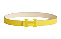 HERMES Lime Buckle Epsom Calfskin Double-Sided Leather Belt Women's Lime/Cream White Width: 2.4cm