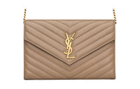 SAINT LAURENT CASSANDRE Lambskin Shoulder Bag Crossbody Bag Wallet Women's Dusty Gray
