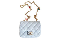 CHANEL Lambskin Flap Bag With Zip Closure Shoulder Bag Crossbody Bag Mini Women's Light Gray Blue