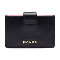 PRADA Leather Card Holder Women's Black