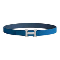 HERMES Calfskin Leather Belts Men's Blue 3.2cm