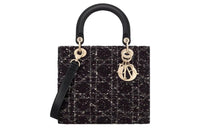 DIOR Lady D-Lite Tweed Dior Bag Shoulder Bag Crossbody Bag Handbag Medium Size Women's Black