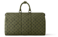 LOUIS VUITTON Keepall Bandouliere 45 Khaki Green/Vermillion Red