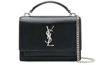 SAINT LAURENT Leather Chain Bag Handbag Crossbody Bag Women's Black Silver