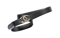 CHANEL 23A Double C Inlay Smooth Buckle Cow Leather Leather Belts Women's Black
