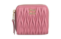 MIU MIU Leather Card Clip Card Holder Wallets Women's Pink
