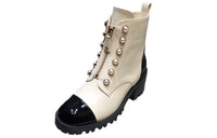 CHANEL Coco Mark Ankle Boots Women's Beige
