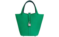 HERMES Picotin Lock Taurillon Clemence Leather Handbag Women's Mint Green/Bosphorus Green