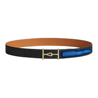 HERMES Calfskin Leather Belts Women's Black/Brown Width: 3.2CM
