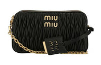 MIU MIU Matelassé Sheepskin Shoulder Bag Women's Black