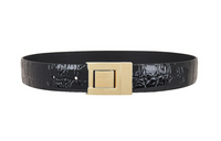 SAINT LAURENT Crocodile Pattern Design Leather Belts Women's Black Width: 3CM