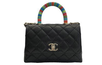 CHANEL COCO Handle Textured Cow Leather Shoulder Bag Crossbody Bag Handbag Women's Black