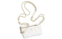 CHANEL Grained Shiny Calfskin Shoulder Bag Crossbody Bag Women's White