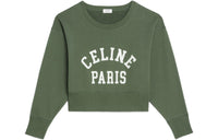 CELINE Paris SS22 Women's Cropped Sweatshirt Olive Green
