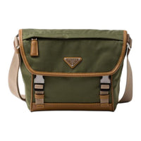PRADA Recycled Nylon With Patchwork Leather Crossbody Bag Shoulder Bag Women's Khaki & Camel