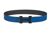 HERMES Double-Sided H-Shaped Decoration Smooth Buckle Leather Belts Unisex Blue Width: 3.8cm