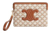 CELINE Triomphe Calfskin Trim Clutch Small Size Women's Brown