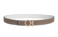 HERMES Pattern Buckle Smooth Buckle Leather Belts Women's Tan/White Width: 2.4cm