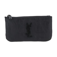 SAINT LAURENT Embossed Leather Hanging Decor Coin Purse Key Pouch Wallet Unisex Black