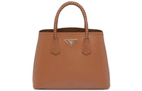 PRADA Double Leather Shoulder Bag, Crossbody Bag, Handbag Medium Size Women's Cognac