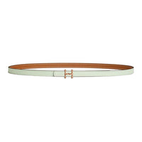 HERMES Logo Identification Calfskin Leather Belts Women's Green/Brown Width 1.3CM
